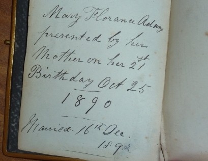 Front of Family Bible - Mary Florance Adams