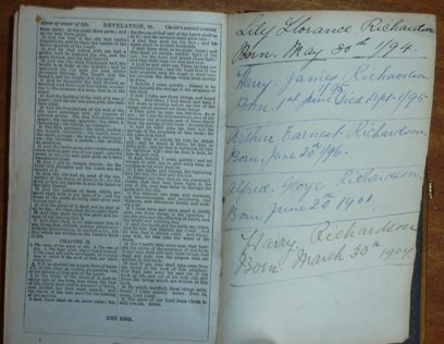 Names in Family Bible - Children of Henry Thomas and Mary Florance Adams